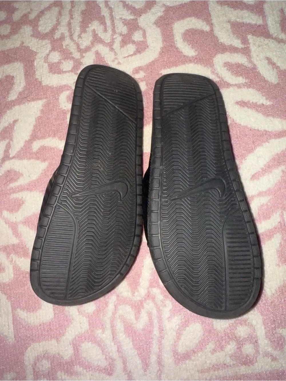 Nike Black Slide Sandals with White Swoosh Logo - Kids